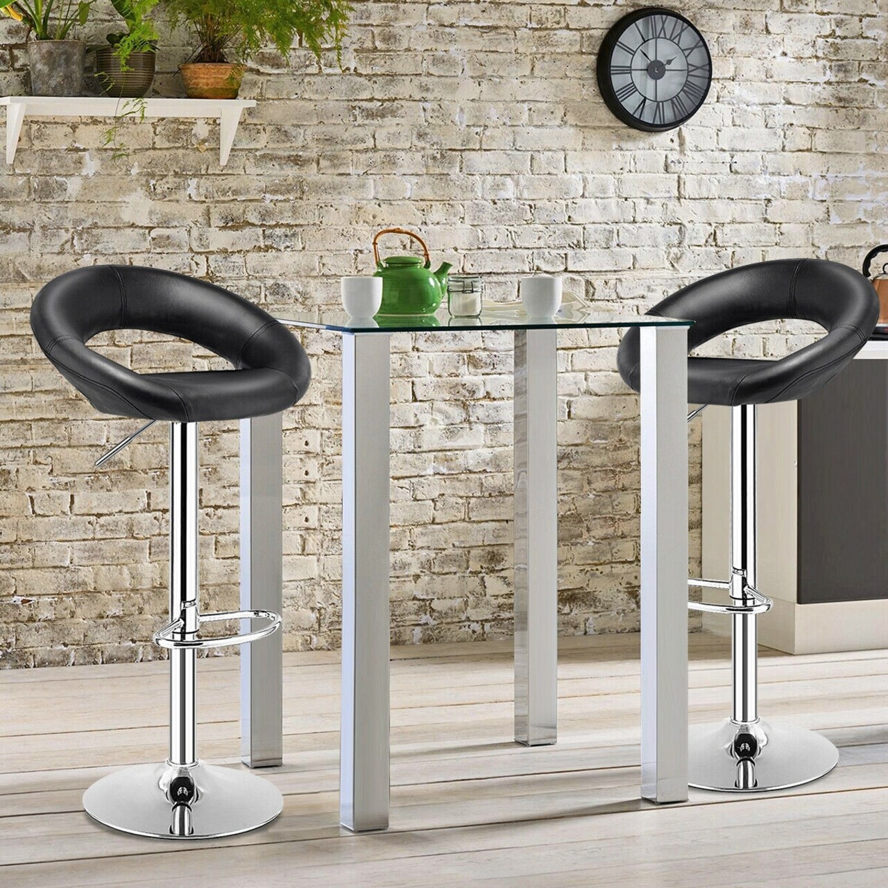 Height Adjustable Bar Stools Set of 2 with Hollow Back and Footrest